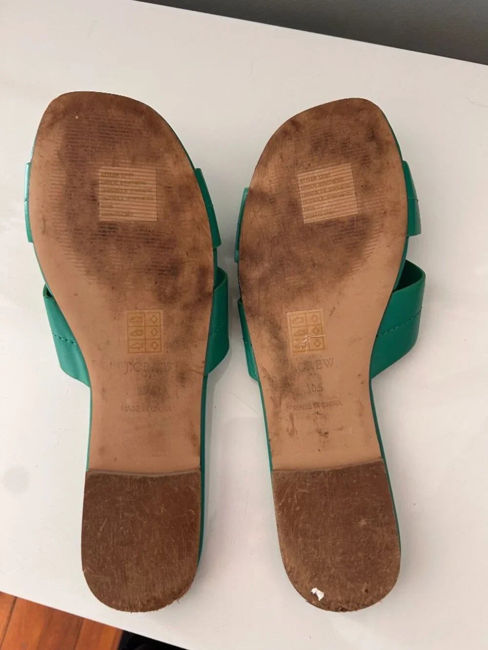 J.Crew Green faux Leather Knot Slide Sandals Square Toe - Size 10.5